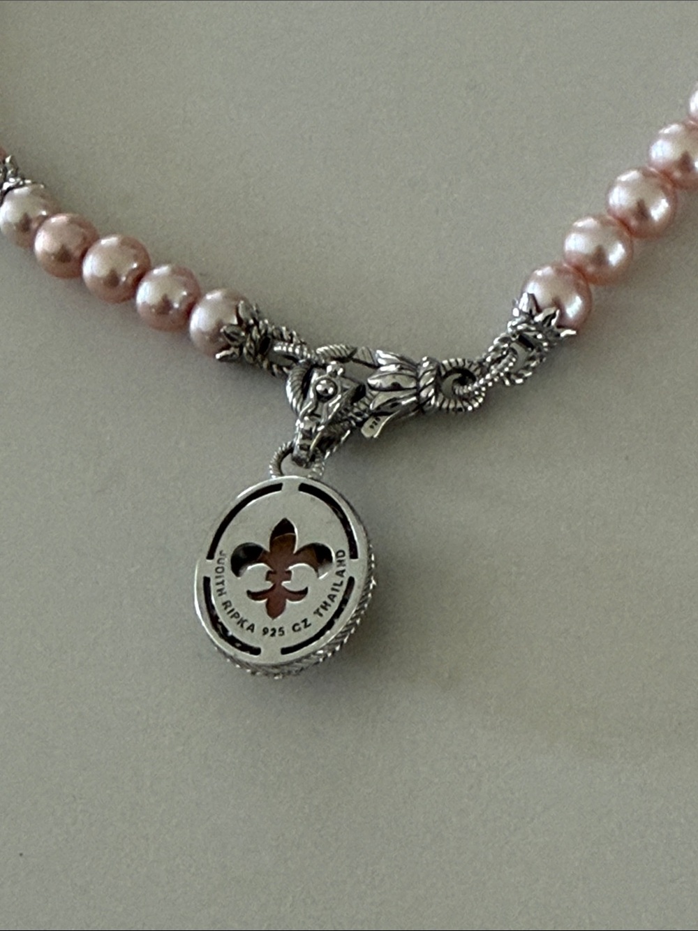 Vintage Judith Ripka sterling silver pink cultured freshwater pearl necklace - Picture 6 of 8
